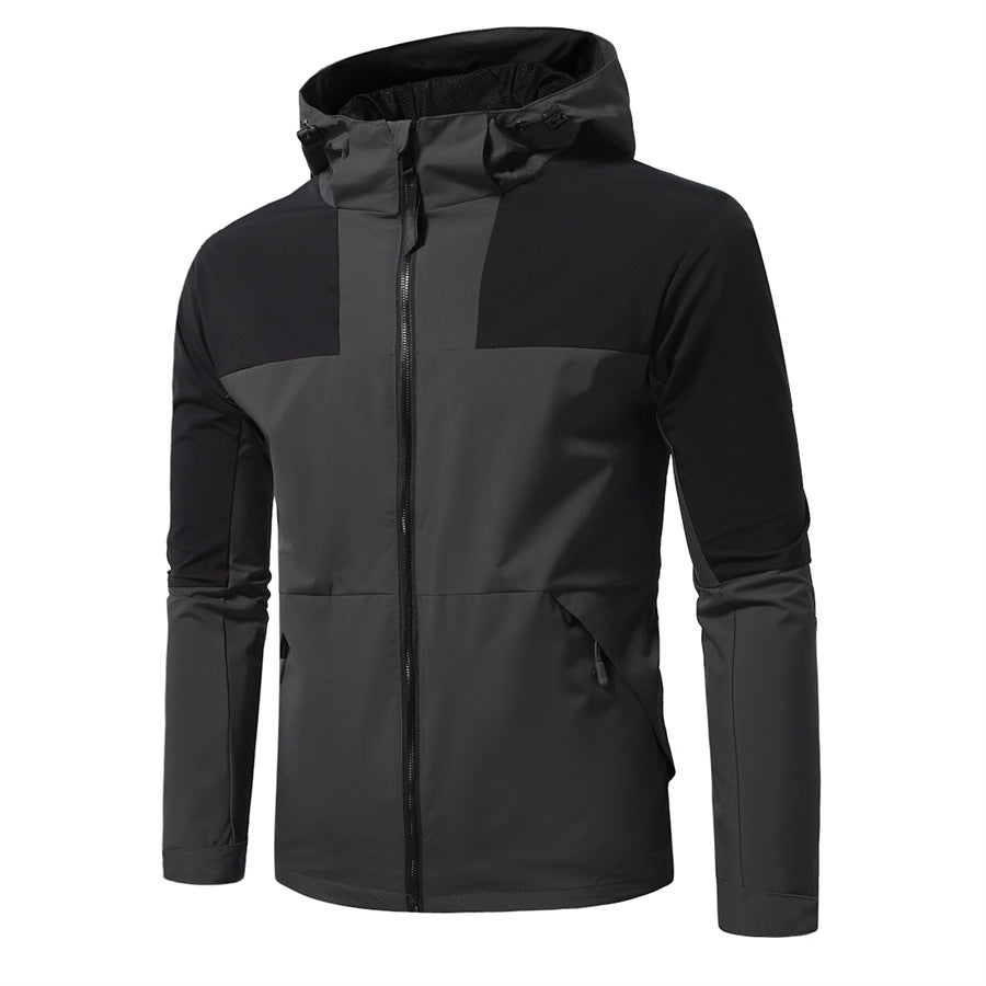 Herren Windbreaker Jacke mit verstellbarem Kapuzenkragen und seitlichen Taschen