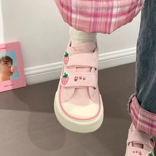 Damen Freizeit-Sneaker mit niedlichen Erdbeer-Applikationen und praktischem Klettverschluss R&B