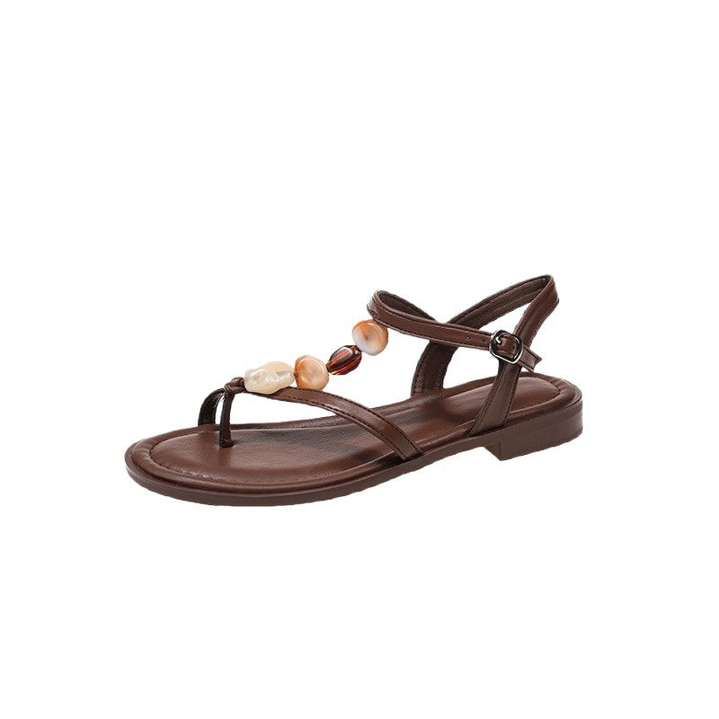 Damen Zehentrenner-Sandalen mit dekorativen Muschel- und Perlenakzenten