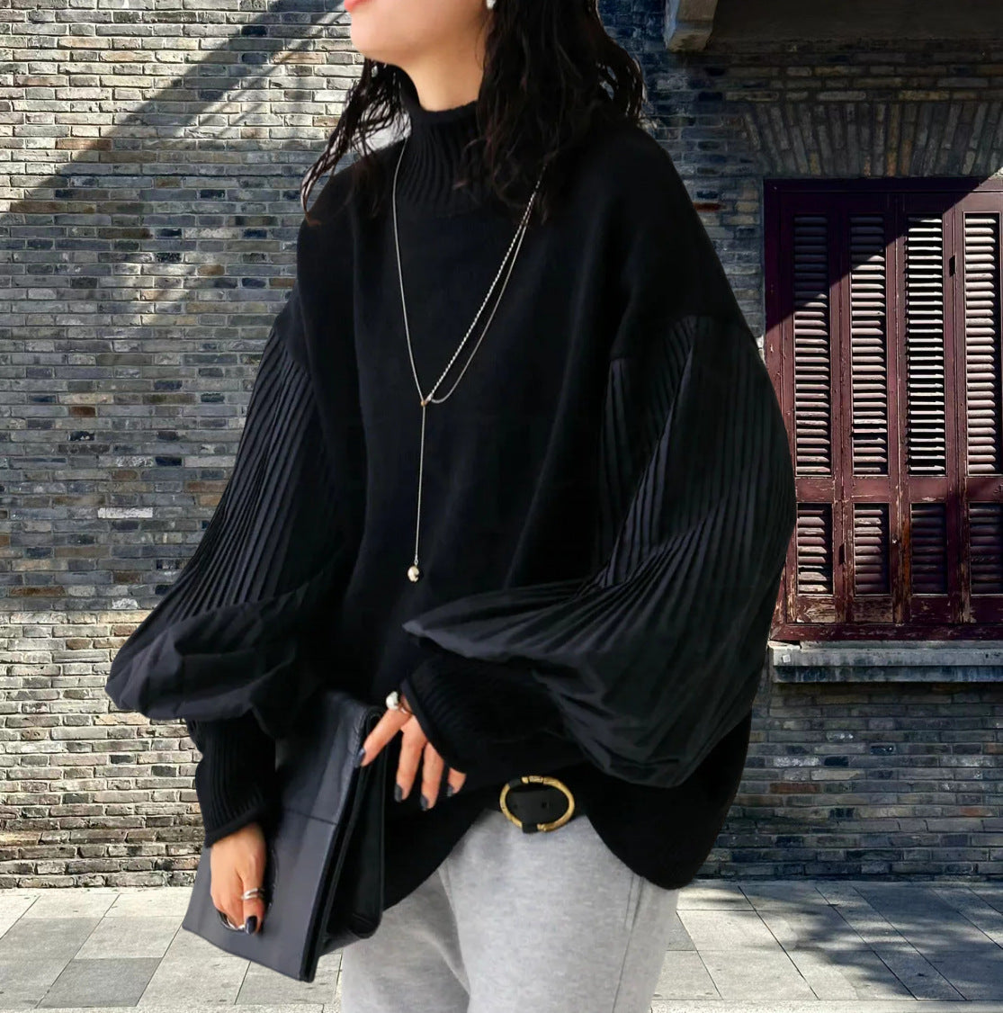 Damen Oversized Pullover mit strukturierten Puffärmeln R&B