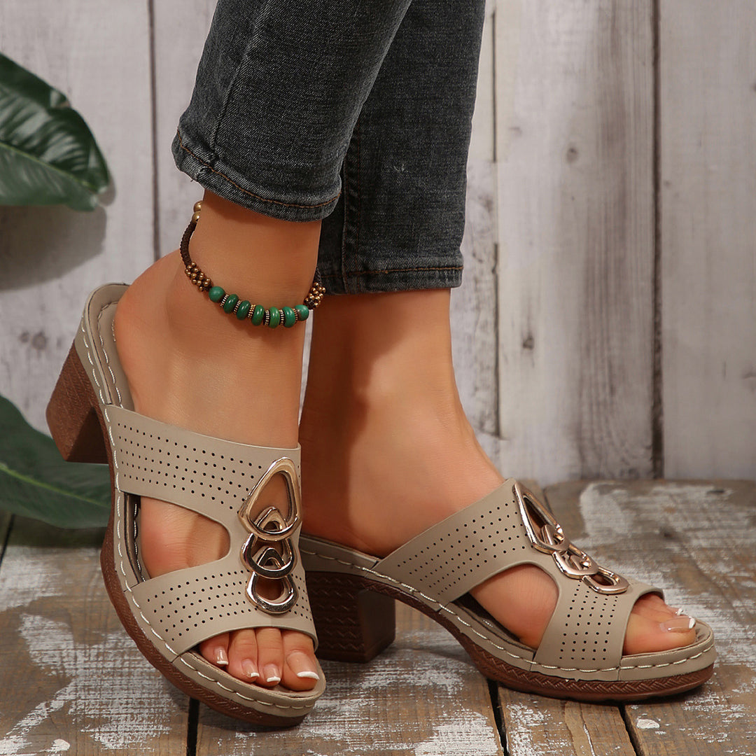 Damen elegante und atmungsaktive Pantolette mit modischem Schnallen-Design R&B
