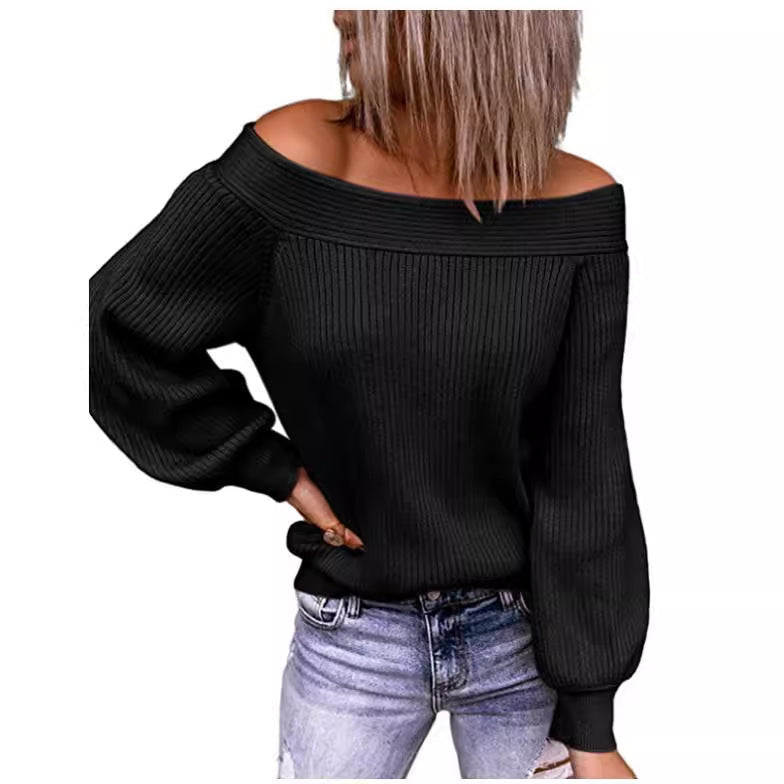 Damen Off-Shoulder Pullover mit voluminösen Ärmeln R&B