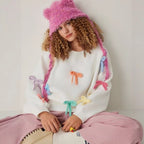 Damen kreative Strickpullover mit bunten Applikationen R&B