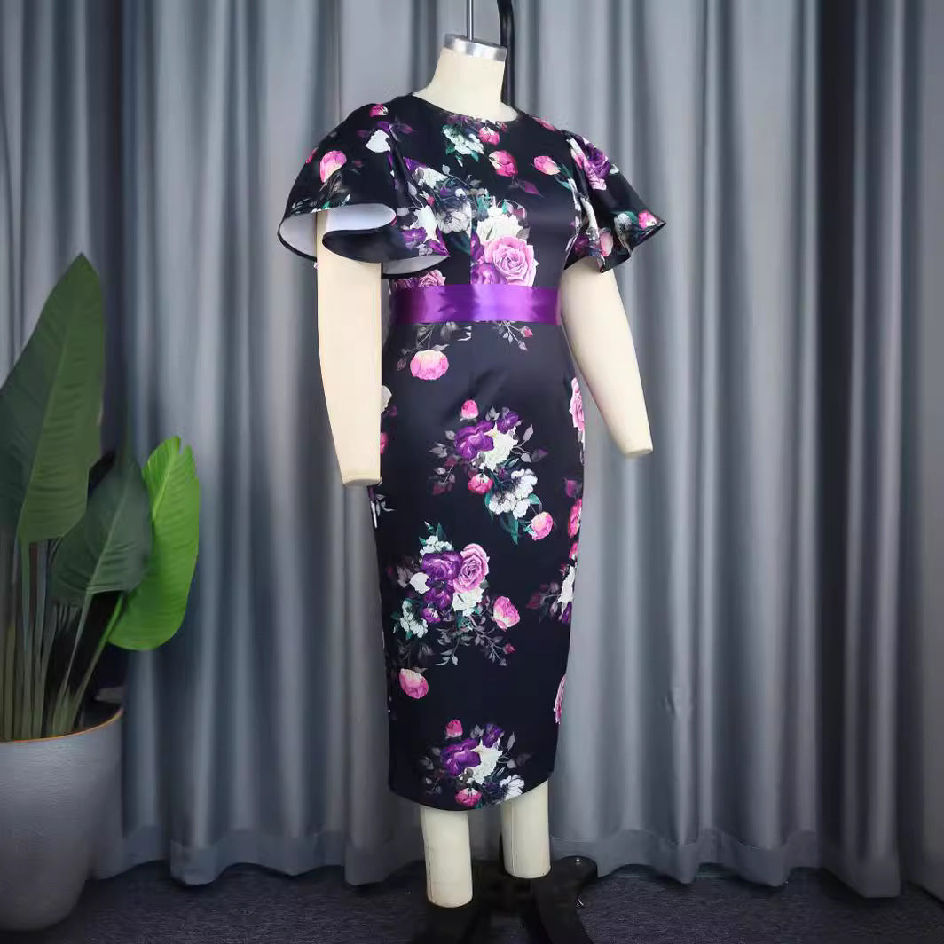 Damen figurbetontes Kleid mit floralen Akzenten R&B