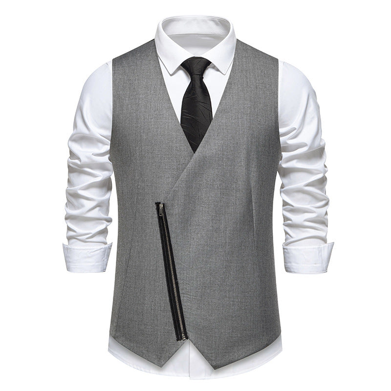 Herren moderne Anzugweste mit asymmetrischem Reißverschluss und eleganter Passform R&B