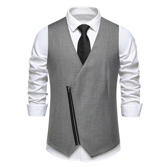 Herren moderne Anzugweste mit asymmetrischem Reißverschluss und eleganter Passform R&B