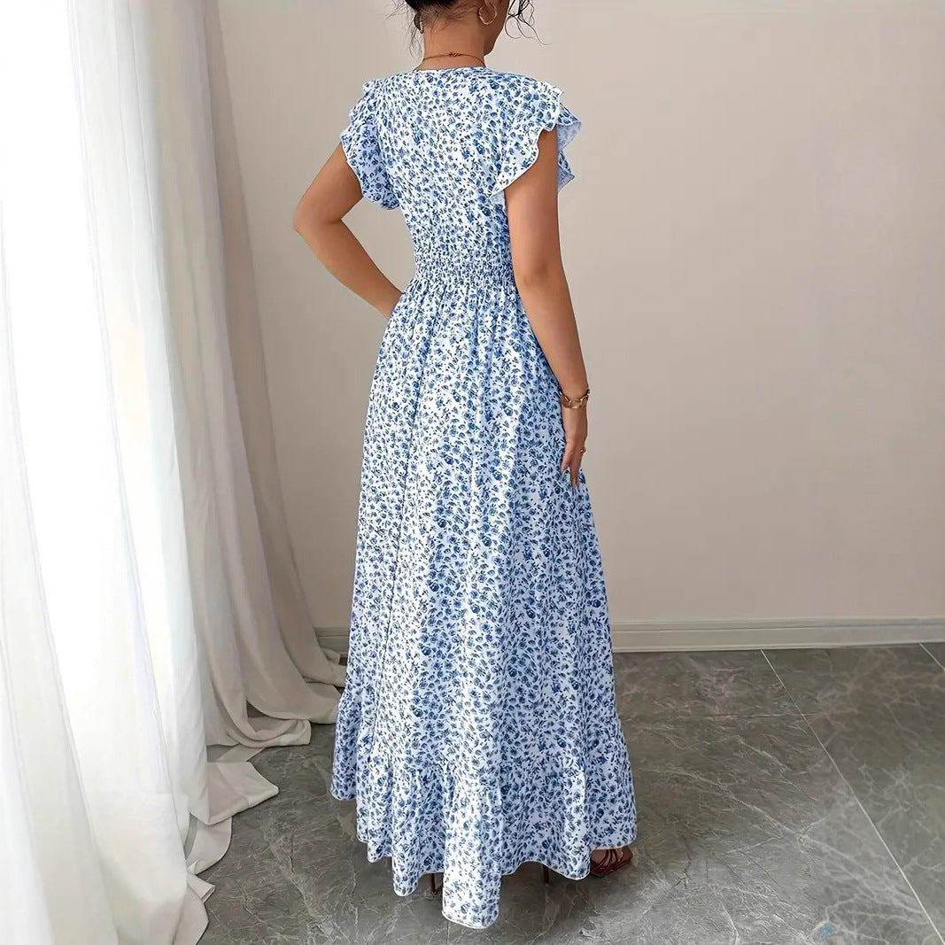 Damen Maxikleid mit Rüschenträgern und elastischem Tailleneinsatz R&B