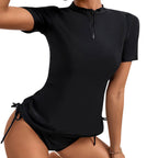 Damen Surf-Bikini-Oberteil mit kurzem Arm und hohem Kragen R&B