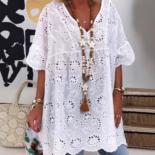 Damen Bluse mit floralen Stickereien und weiten Ärmeln R&B