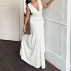 Damen Maxikleid mit asymmetrischem Saum und tiefem V-Ausschnitt R&B