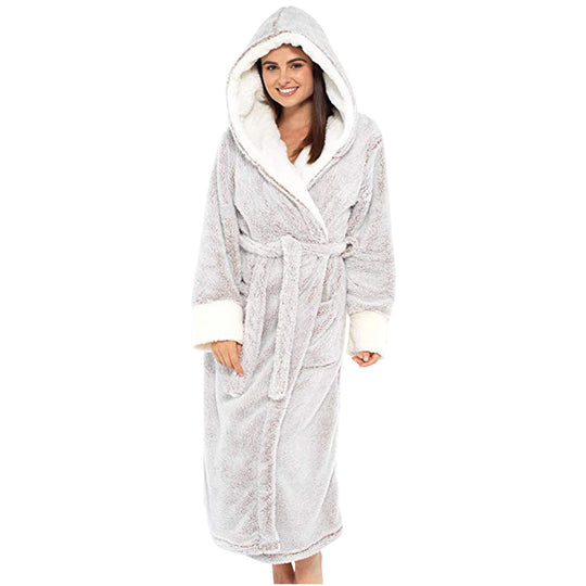 Damen Kuscheliger Fleece-Morgenmantel mit Kapuze und Gürtel R&B