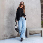 Damen Lässiger Oversized Pullover mit Cut-Out-Ärmeln R&B