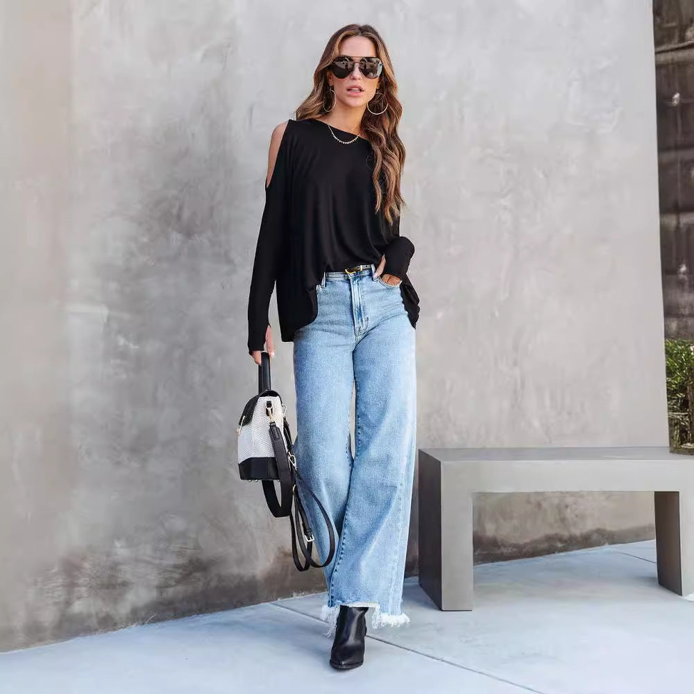 Damen Lässiger Oversized Pullover mit Cut-Out-Ärmeln R&B