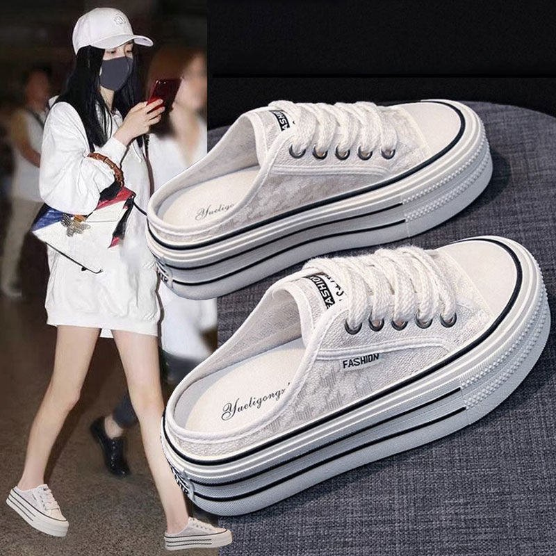 Damen Plattform Sneaker mit luftiger Canvas-Oberfläche und rutschfester Sohle