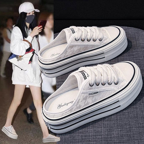 Damen Plattform Sneaker mit luftiger Canvas-Oberfläche und rutschfester Sohle R&B