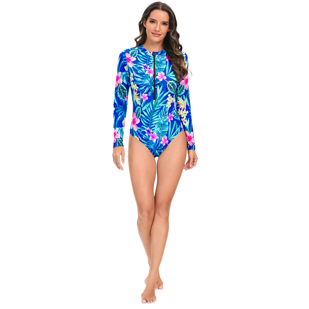 Damen Sportlicher Langarm-Badeanzug mit floralen Akzenten R&B