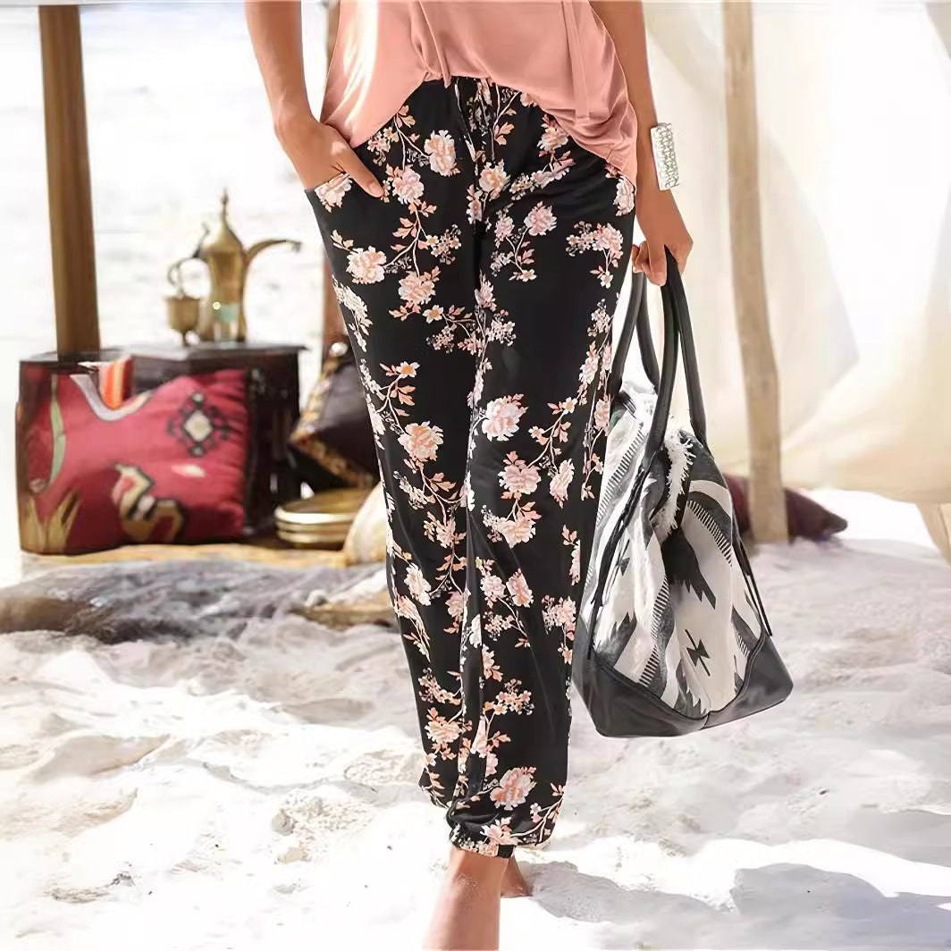 Damen Freizeithose mit floralem Muster und elastischem Bund R&B