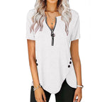 Damen Kurzarmshirt mit asymmetrischem Saum und Reißverschluss R&B