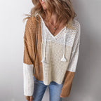 Damen luftiger Strickpullover mit modernem Netzstruktur-Design und dekorativen Kordeln