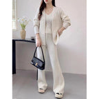 Damen Feinstrick-Ensemble mit originellem Zopfmuster und weiten Hosen