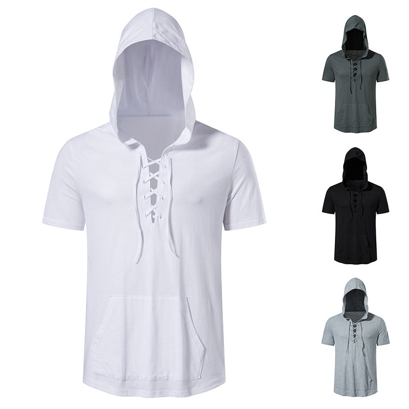 Herren Kapuzen-T-Shirt mit kreativem Schnürdesign