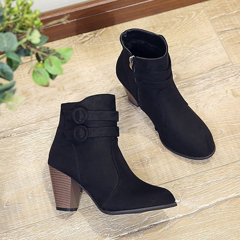 Damen Elegante Ankle Boots mit modischer Knopfdekoration und komfortablem Blockabsatz R&B