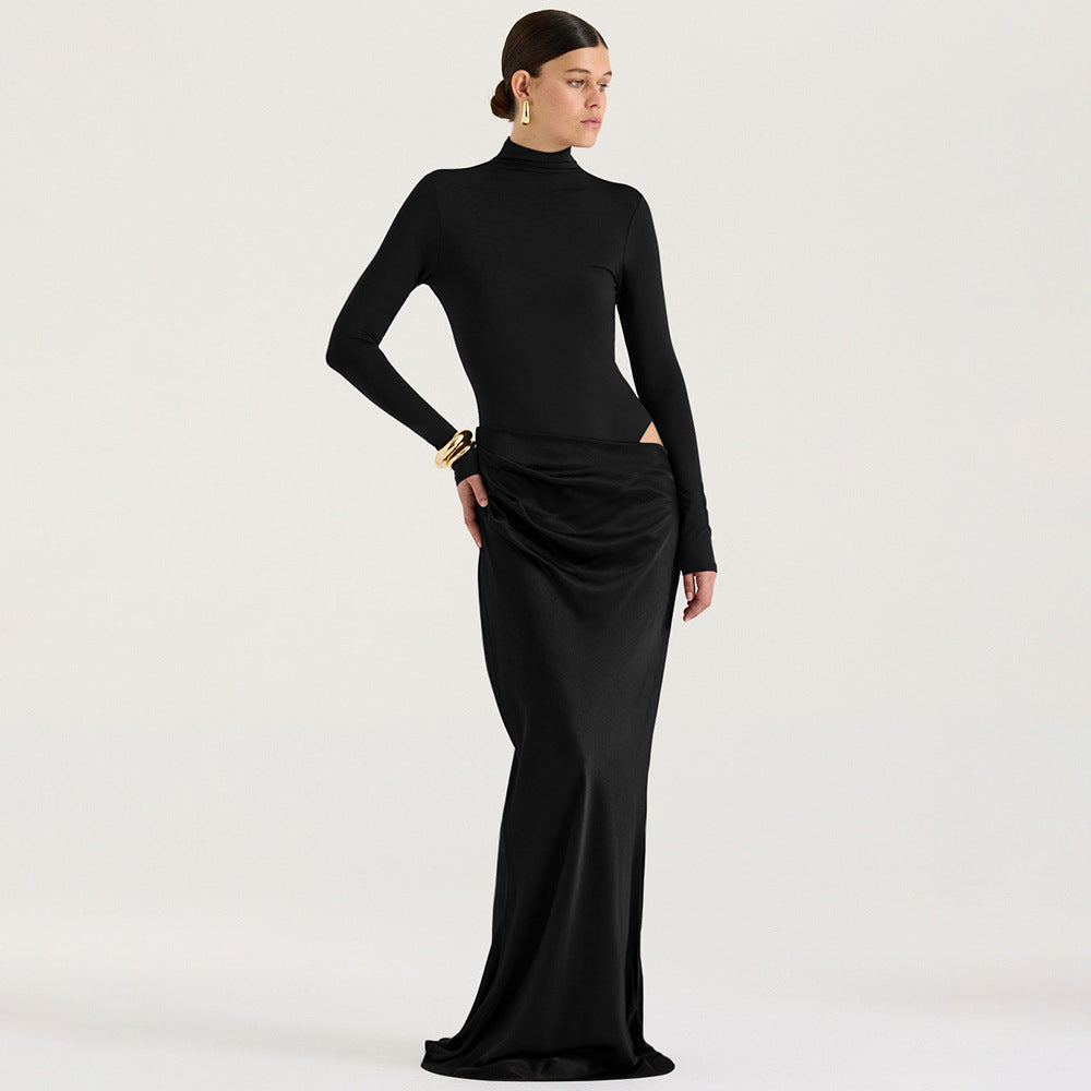 Damen Elegantes langärmliges Maxikleid mit figurbetontem Schnitt und raffiniertem Drapierungsdetail R&B