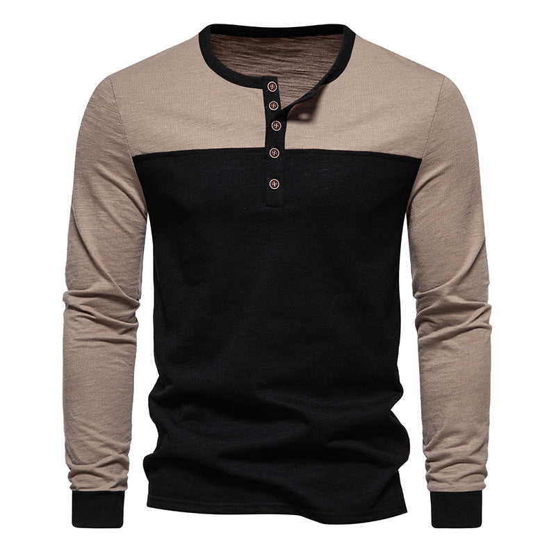Herren Langarm-Hemd mit dekorativem Knopfverschluss und farblich abgesetzten Ärmeln