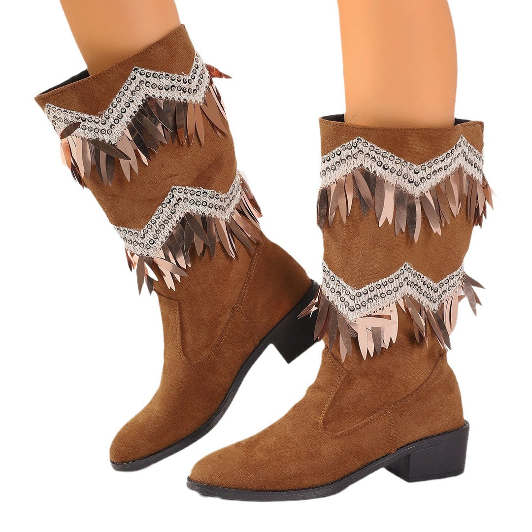 Damen Stiefel mit modischen Fransen und Glitzerdetails R&B