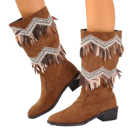 Damen Stiefel mit modischen Fransen und Glitzerdetails R&B