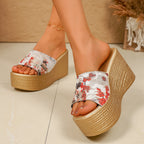 Damen Wedge-Pantoletten mit modischem Floral-Design