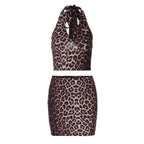 Damen Leo-Muster Crop Top und Minirock Set R&B