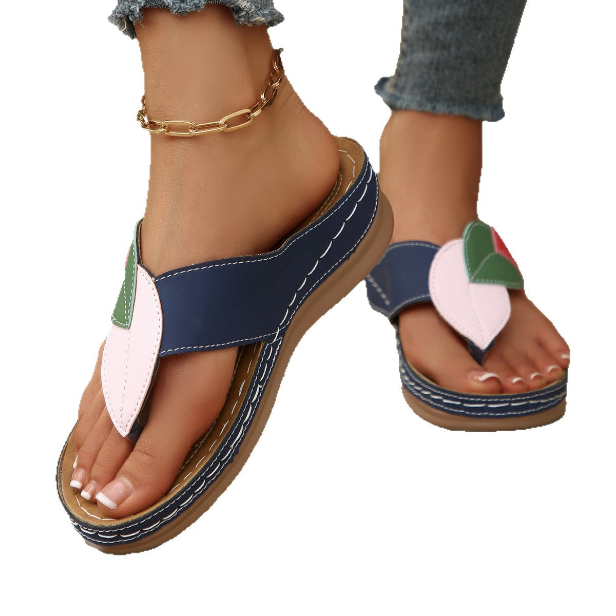 Damen Komfortable Zehentrenner-Sandalen mit ästhetischen Blattapplikationen R&B
