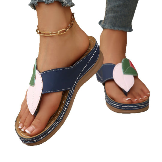 Damen Komfortable Zehentrenner-Sandalen mit ästhetischen Blattapplikationen R&B