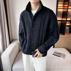 Herren modischer Strickjacke mit Zopfmuster und modernem Kragen