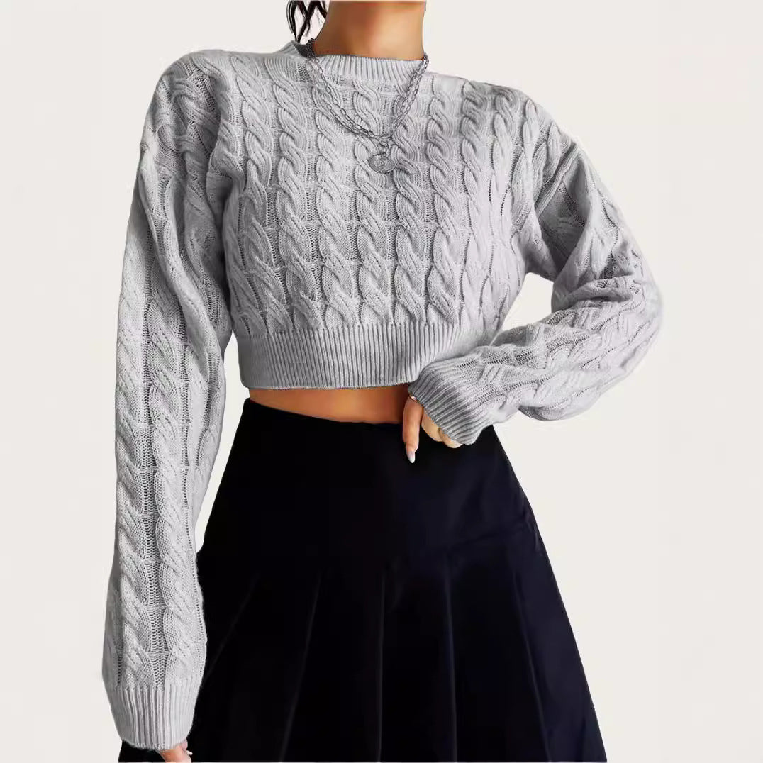 Damen kuscheliger Cropped Pullover mit Zopfmuster R&B
