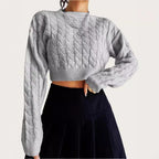 Damen kuscheliger Cropped Pullover mit Zopfmuster R&B
