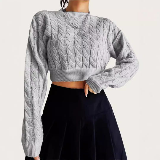 Damen kuscheliger Cropped Pullover mit Zopfmuster R&B