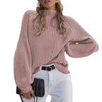 Damen Grobstrickpullover mit hohem Kragen und weitem Schnitt R&B