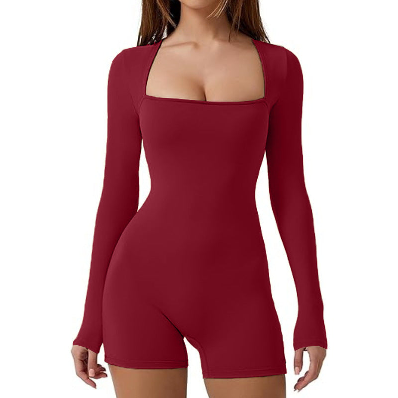 Damen Figurbetontes Langarm-Body mit quadratischem Ausschnitt R&B