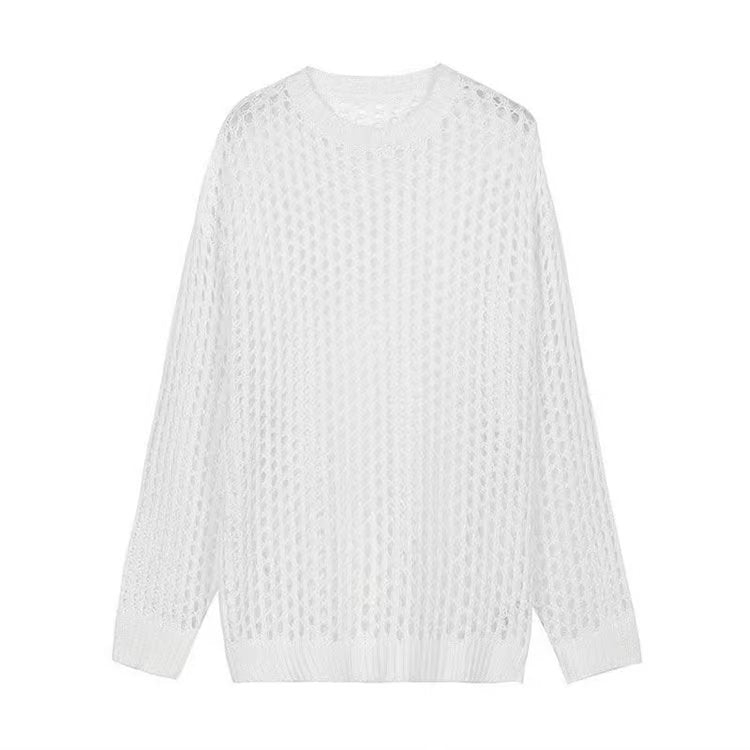 Damen luftiger Strickpullover mit modischer Netzstruktur R&B
