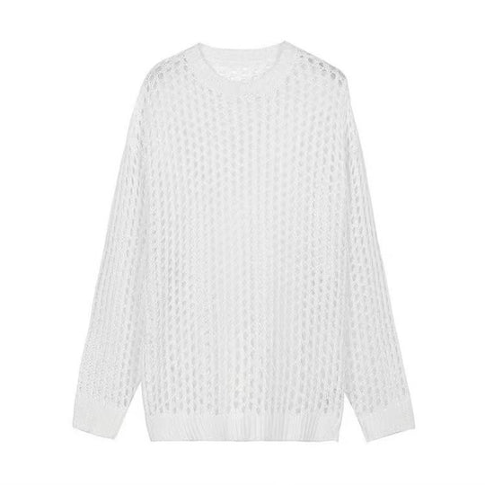 Damen luftiger Strickpullover mit modischer Netzstruktur R&B