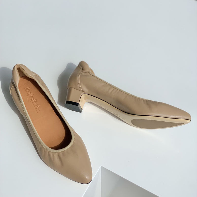 Damen Bequeme spitz zulaufende Ballerinas mit flexiblem Blockabsatz