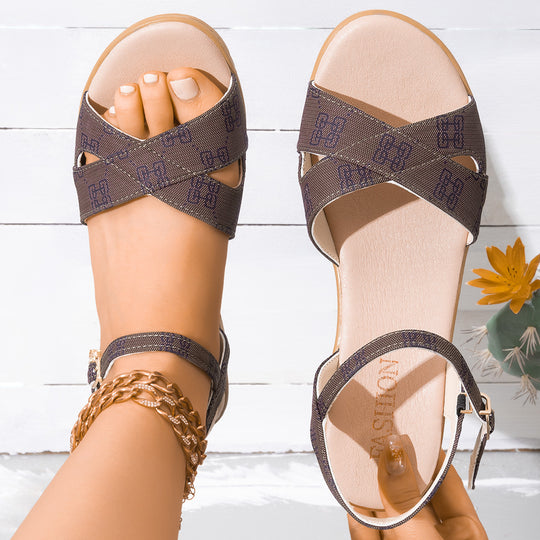 Damen Keil-Sandalen mit komfortablem Fußbett und modischem Kreuzband R&B