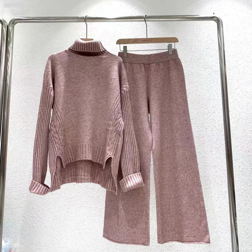 Damen modisches Strickset mit hohem Kragen und weitem Bein R&B