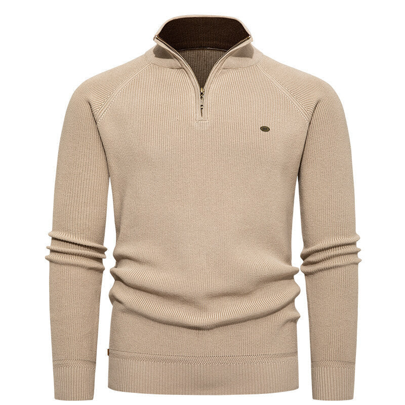 Herren hochwertiger Strickpullover mit Stehkragen und modernem Reißverschluss R&B