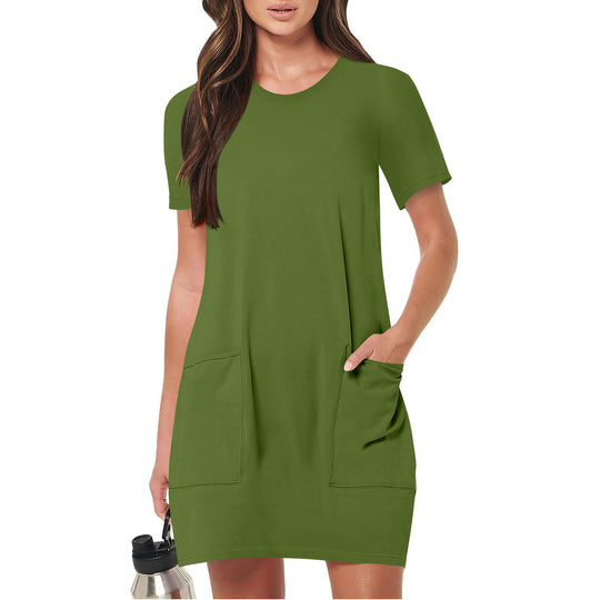 Damen lässiges T-Shirt-Kleid mit praktischen Taschen R&B