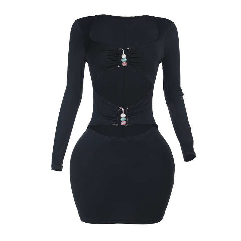 Damen figurbetontes Minikleid mit stilvollen Cut-Outs und eleganten Dekorelementen R&B