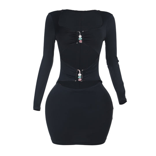 Damen figurbetontes Minikleid mit stilvollen Cut-Outs und eleganten Dekorelementen R&B