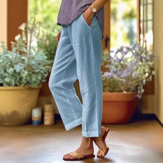 Damen Leinenhose mit weitem Schnitt und praktischen Taschen R&B